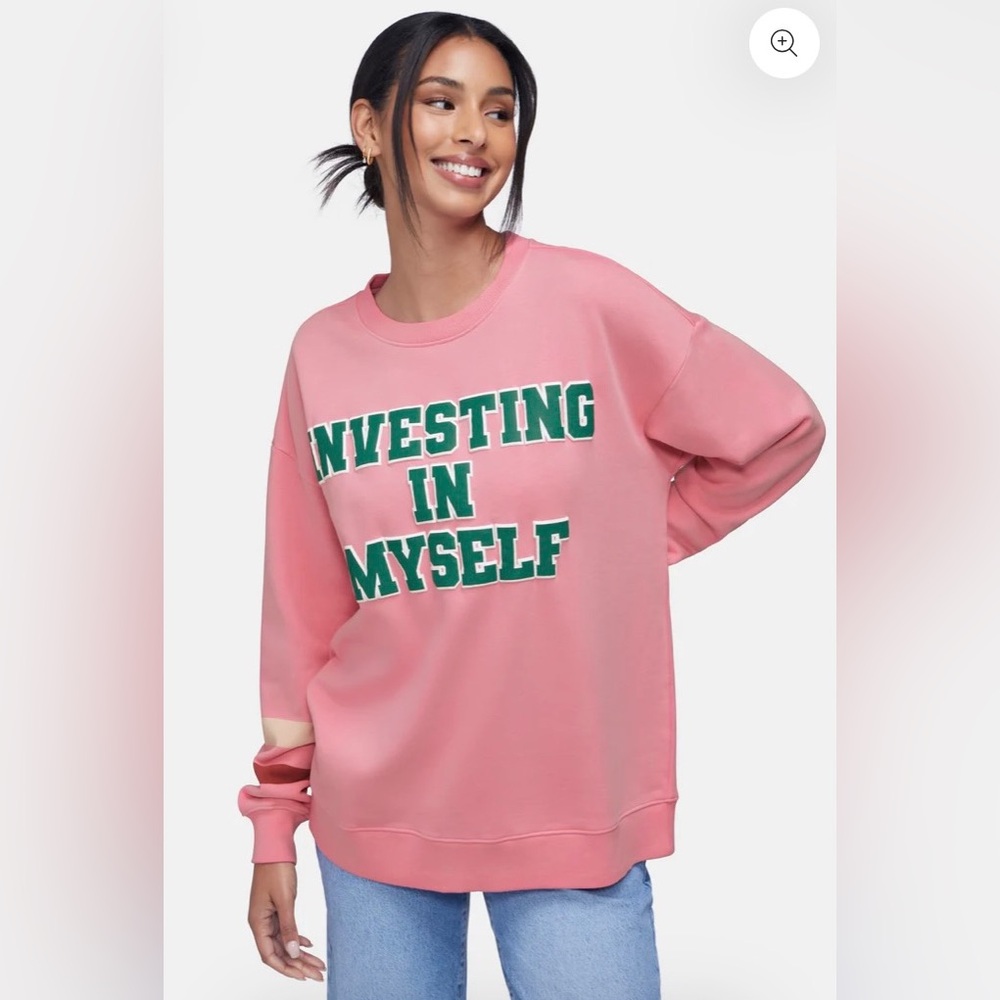 Wildfox Sweatshirt Women's Crew Neck Investing In Myself Aurora Pink XL - Picture 4 of 12